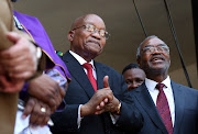 Former President Jacob Zuma outside the Durban High Court where he made a brief appearance on 16 charges of fraud, corruption and money laundering.