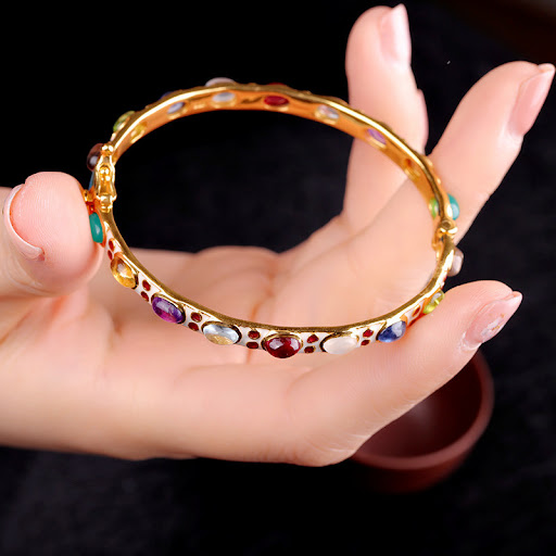 Title 2, Silver enamel colorful gem bracelet, adding vib...