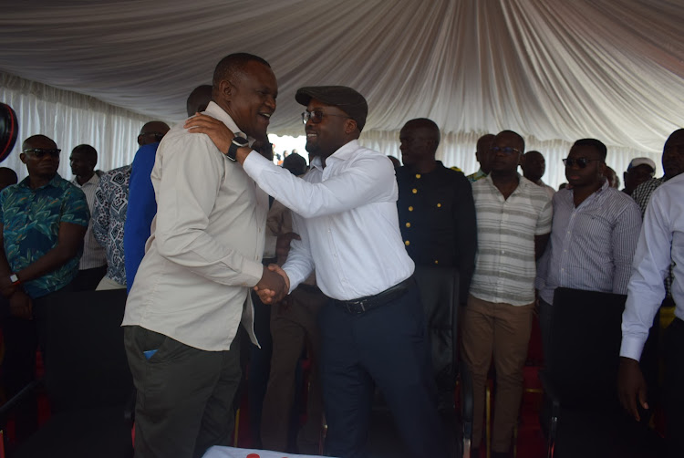 Homa Bay County Secretary Bernard Muok with PS Raymond Omollo in Ndhiwa , Homa Bay county on MARCH15,2024