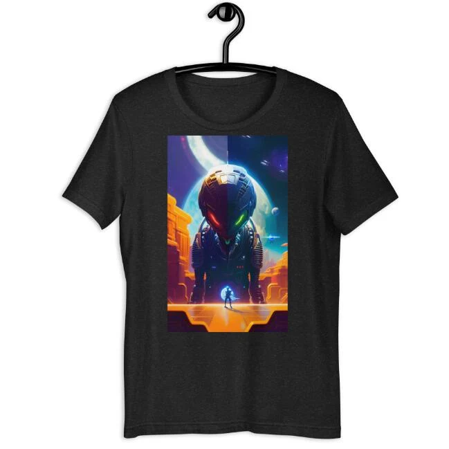 Battle Print Casual Ronde Hals Korte Mouwen T-shirt met Enorme Grijze Print Comfortabel en Stijlvol voor Dagelijks Gebruik