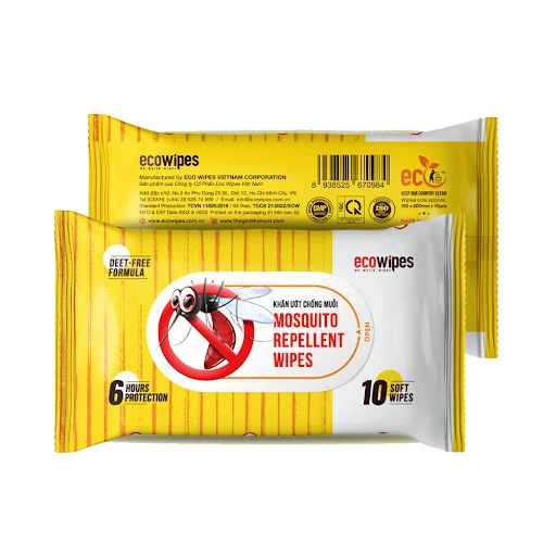 5 Gói Khăn Ướt Chống Muỗi Mosquito Repellent Wipes 10 tờ EcoWipes