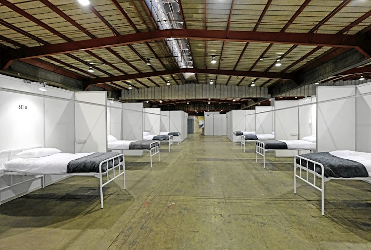 A general ward of quarantine beds at the Nasrec quarantine site near Soweto, where facilities are being prepared for more than 2,000 Covid patients.