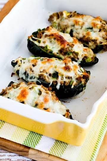 Cheesy Stuffed Poblanos with Ground Turkey (Video) – Kalyn's Kitchen