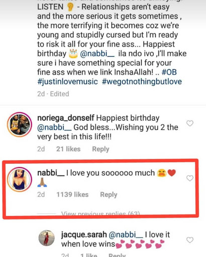 nabayet sends her love to Otile Brown