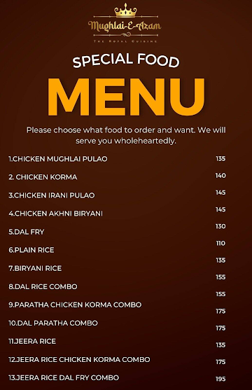 Mughlai E Azam menu 