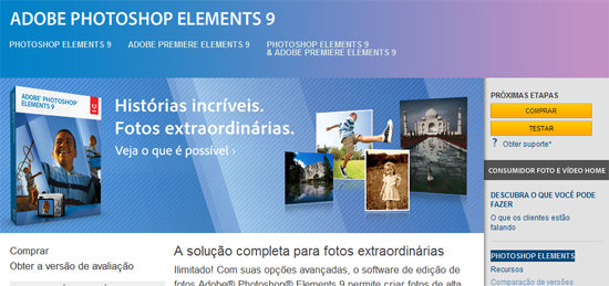 Página do Photoshop Elements 9