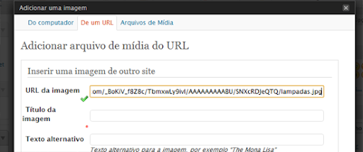 Inserindo a imagem hospedada no Picasa em seu post no WordPress