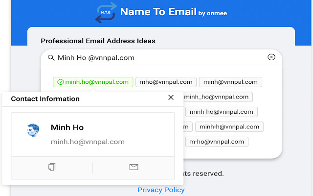 Name to Email by Onmee