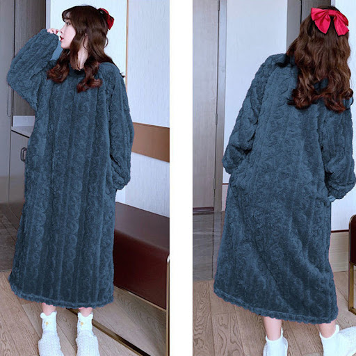 Title 12, Womens Long Thick Plush Plus Size Nightdress