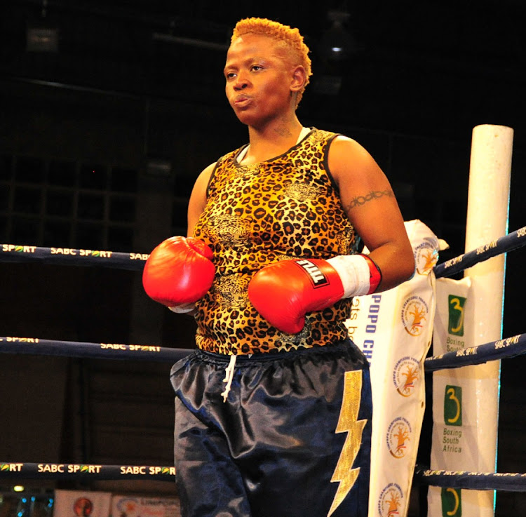 Mapule Ngubane in previous action. She returns to the ring on Saturday to defend her middleweight belt.