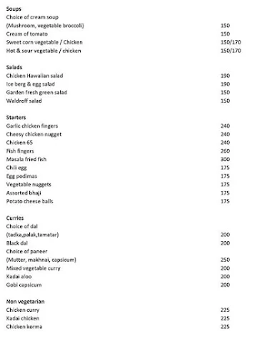 Twenty Fifth Hours menu 