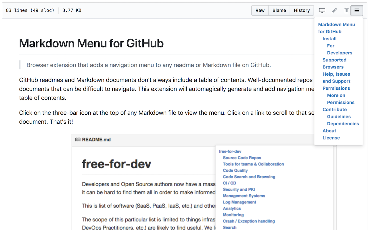 Markdown Menu for GitHub Preview image 1