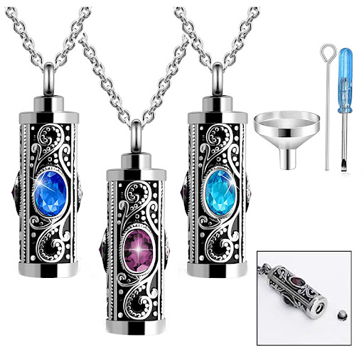 Title 2, Stainless Steel Birthstone Cremation Urn Pendan...