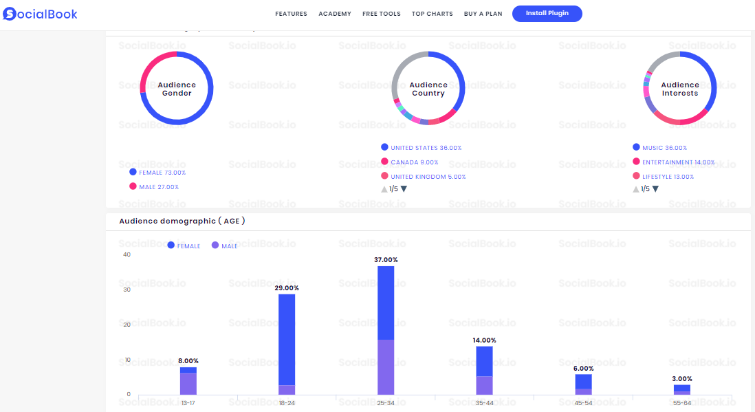 Audience Demographics Stats of Selena Gomez YouTube Channel