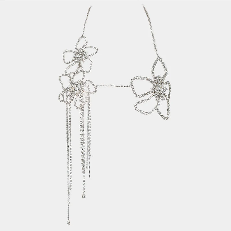 Title 3, Corrente de peito Rhinestone Trend com flor e b...