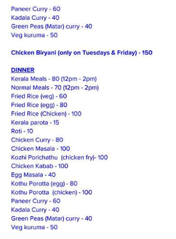 Kalavara Restaurant menu 