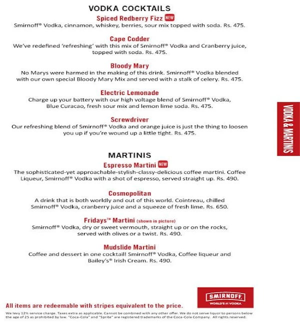 TGI Friday's menu 