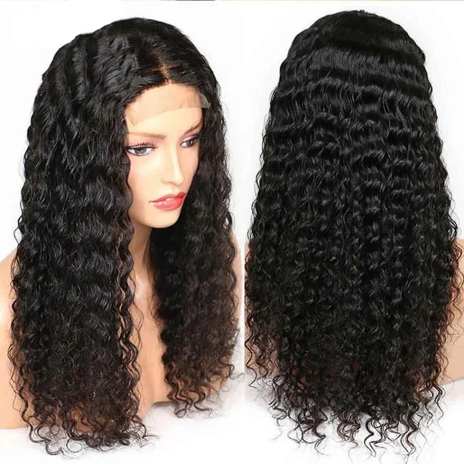 Peluca larga rizada de fibra química con encaje frontal para mujer, estilo europeo y americano, set completo, look natural y versátil.