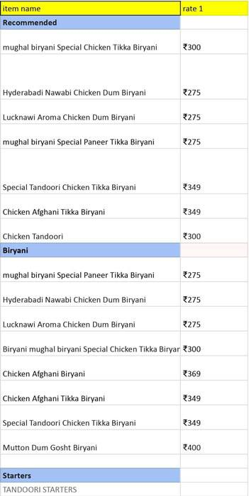 Mughal Biryani menu 