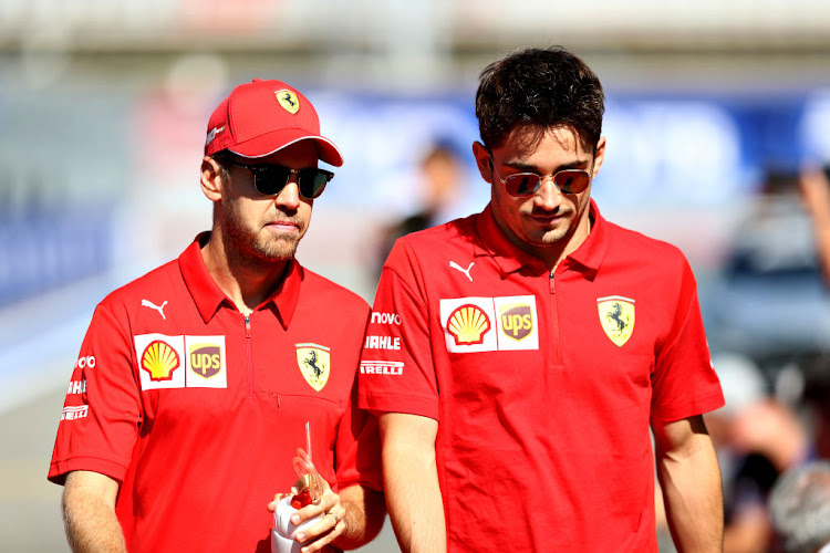 Charles Leclerc of Monaco and Ferrari and Sebastian Vettel of Germany and Ferrari on the driver's parade before the F1 Grand Prix in Sochi, Russia, on September 29. The gloves seem to be coming off between the Ferrari drivers.