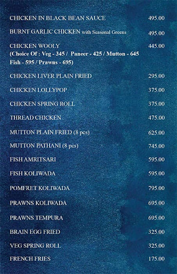 Persian Darbar menu 