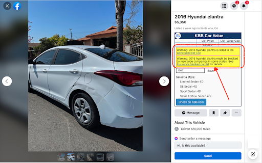 KBB Car Value for Facebook Marketplace