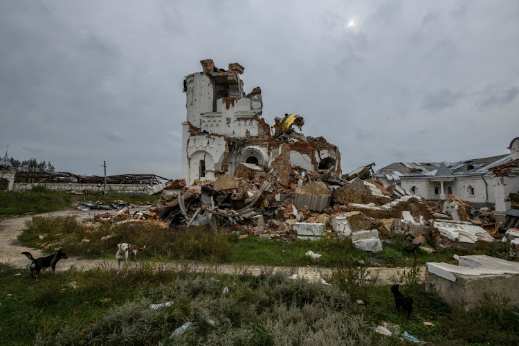 A destroyed church is seen in the village of Dolyna, in Donetsk region, Ukraine, October 2 2022. Picture: REUTERS/VLADYSLAV MUSIIENKO.