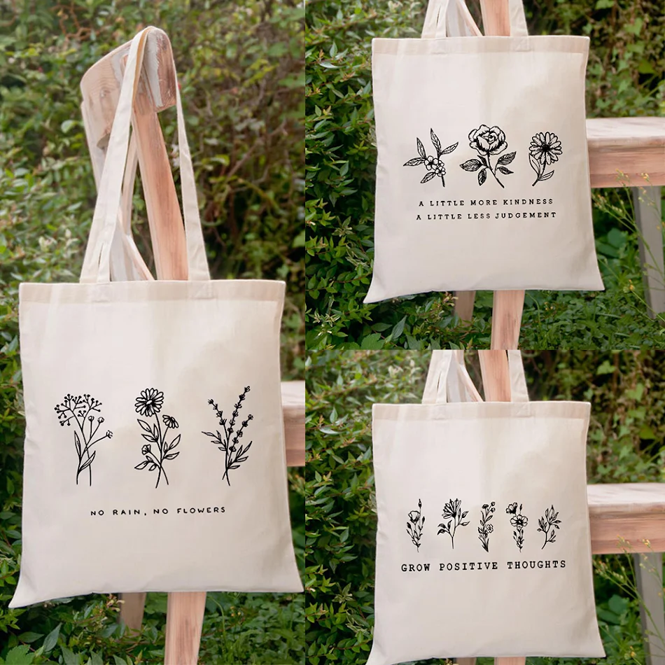 Bolsa de lona estampada, bolsa de ombro, tote de moda estudantil, sacola de compras ideal para livros, compras e uso diário.