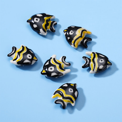 Title 2, Cute Hand-painted Black Big Fish Ceramic Beads ...