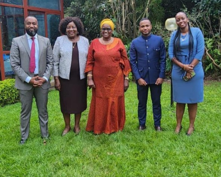 Mama Ida Odinga with former Tanzania First Lady Mama Janet Magufuli, her children and former Mombasa Governor Hassan Joho at her home on May 8, 2024.