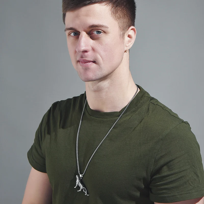 Title 1, Męski Naszyjnik Tygrys Dominujący Stal Tytanowa...