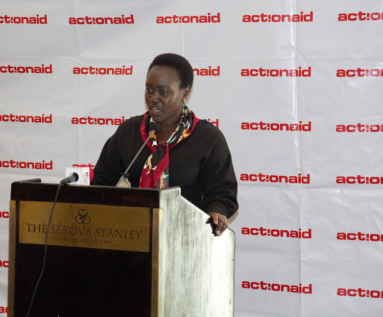 ActionAid Executive Director Susan Otieno speaks during the release of the evaluation results at a Nairobi Hotel