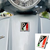 Logo Vespa P Cờ Itali Màu Sliver Cho Xe Vespa Kèm Đế