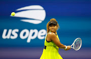 Naomi Osaka of Japan in action against Marie Bouzkova of Czech Republic in the first round on day one of the 2021 U.S. Open tennis tournament at USTA Billie King National Tennis Center. 