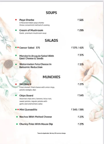 Orale Sky Bar menu 