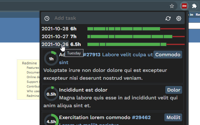 Redmine Time Spender chrome extension