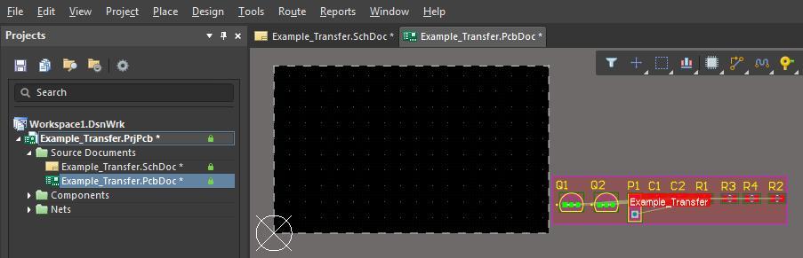 AD18 screenshot of data transfer and components in create PCB from schematic