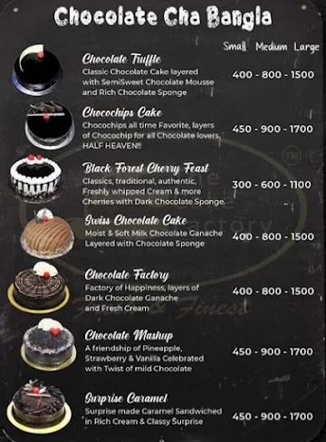 The Cake Factory menu 