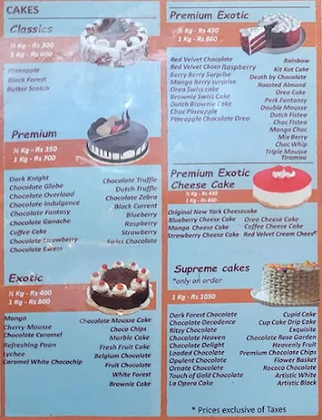 Crown Cakes menu 