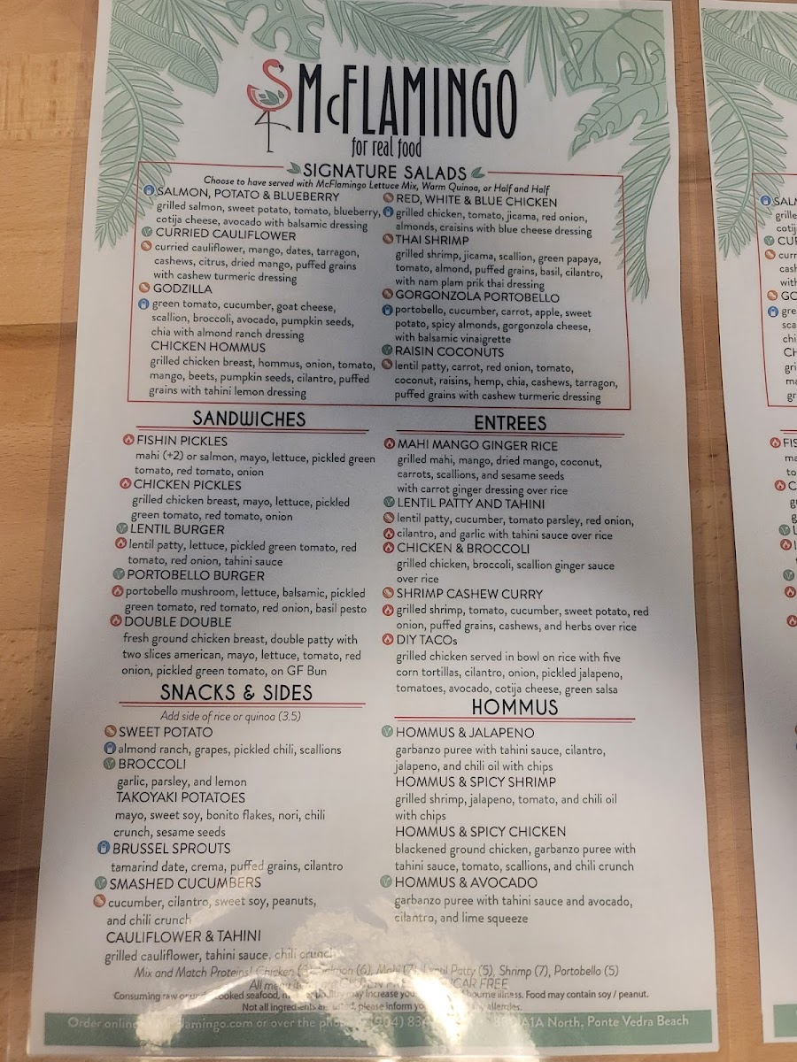 McFlamingo Beach and Hodges gluten-free menu