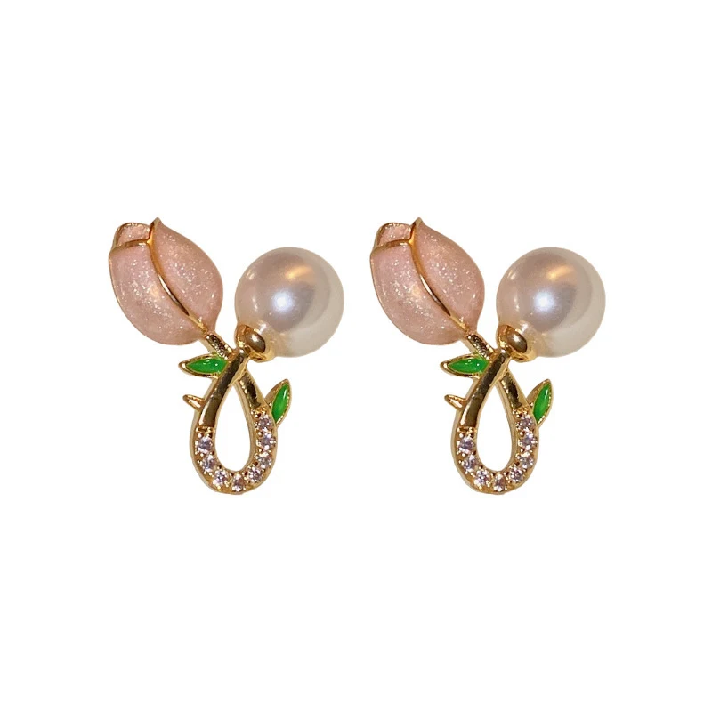 Boucles d'oreilles fleurs de tulipe perles personnalité mode, un accessoire élégant qui met en valeur votre style unique et féminin.