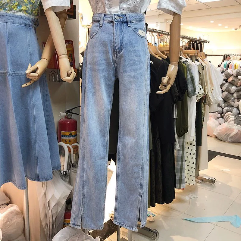 Dames High Waist Slankmakende Straight Slit Wide Leg Broek Bootcut Jeans voor een flatterende en trendy look