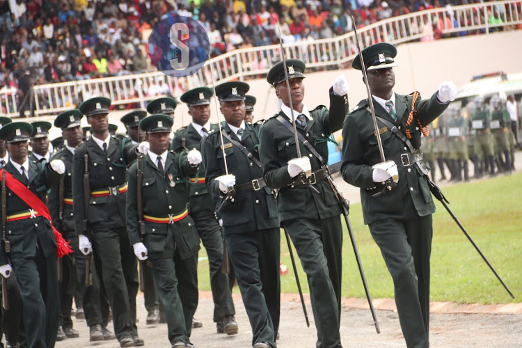 Kenya prisons march before Presidential dias during the 60th Madaraka Day celebrations on June 1, 2023 in Embu County