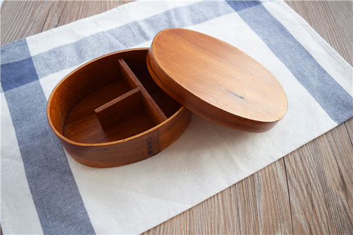 Title 5, Round Brown Wooden Bento Box for healthy and or...