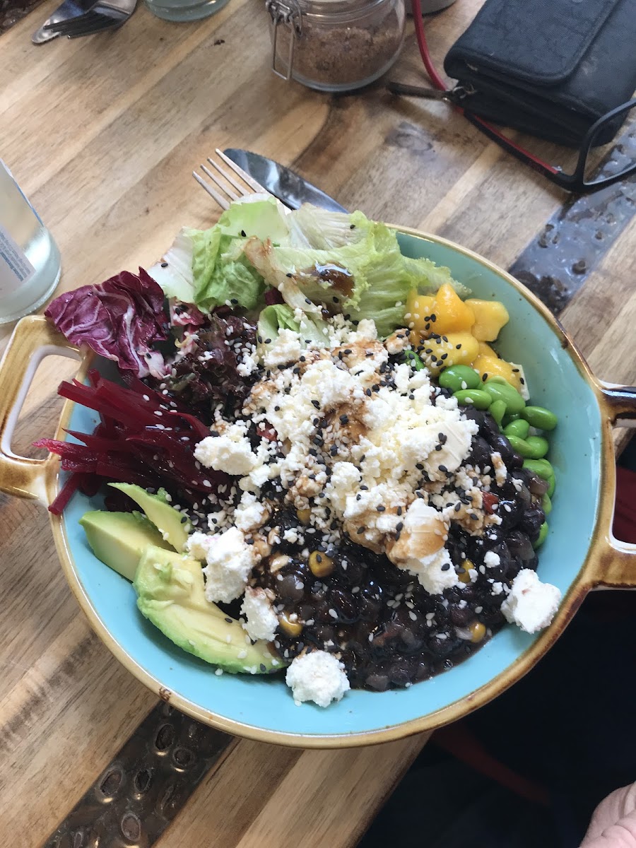 Black bean bowl, vegetarian (a vegan version is on offer too)