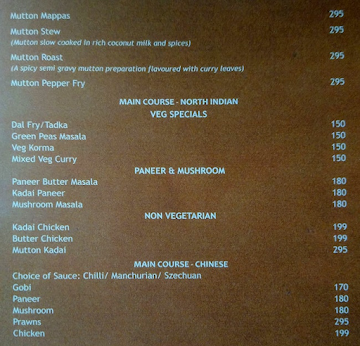 Kumarakom The Restaurant menu 