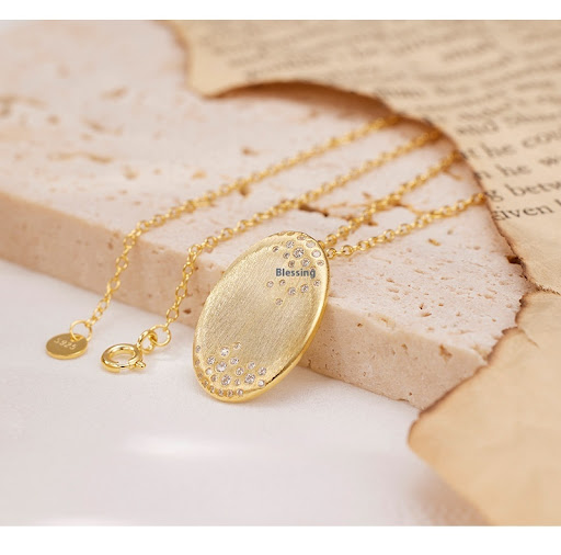 Title 4, 925 Silver Necklace, High-Grade Oval Brushed De...