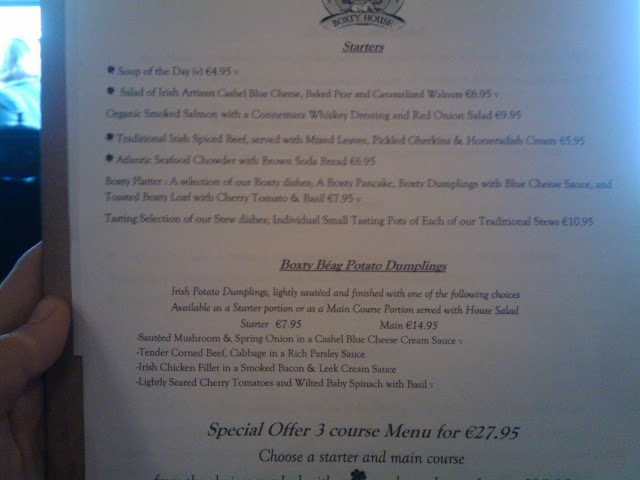 Menu del restaurante Gallagher's Boxty House de Dublín