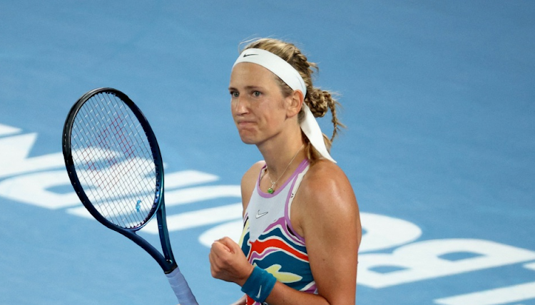 Belarus's Victoria Azarenka celebrates winning her quarter final match against Jessica Pegula of the US in Melbourne, Australia, on January 24 2023. Picture: LOREN ELLIOTT/REUTERS