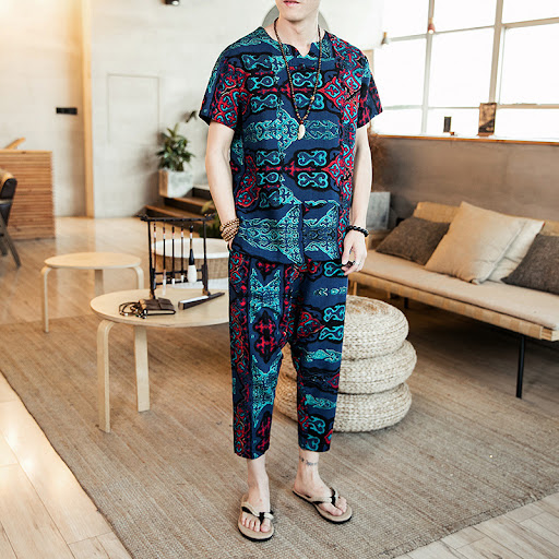 Title 4, INCERUN Men Sets Vintage Ethnic Printed Retro S...